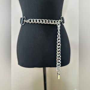 Women's Silver Chain with Lock Elastic Leather Belt